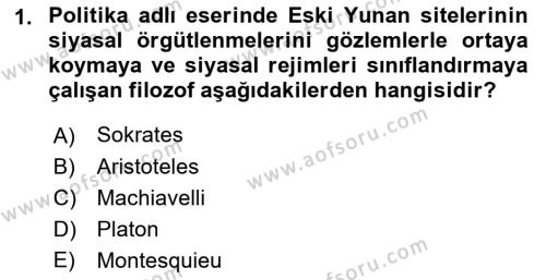 Siyaset Bilimi Dersi 2021 - 2022 Yılı Yaz Okulu Sınavı 1. Soru