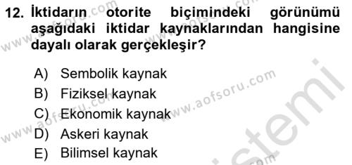 Siyaset Bilimi Dersi 2021 - 2022 Yılı Yaz Okulu Sınavı 12. Soru