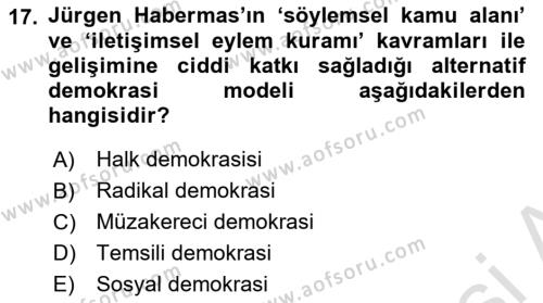 Siyaset Bilimi Dersi 2021 - 2022 Yılı Yaz Okulu Sınavı 17. Soru