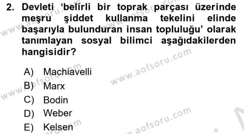 Siyaset Bilimi Dersi 2021 - 2022 Yılı Yaz Okulu Sınavı 2. Soru