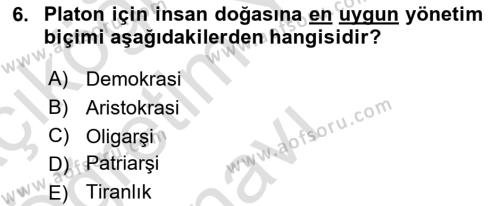 Siyaset Bilimi Dersi 2021 - 2022 Yılı Yaz Okulu Sınavı 6. Soru