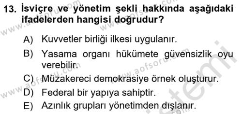 Siyaset Bilimi Dersi 2022 - 2023 Yılı Yaz Okulu Sınavı 13. Soru