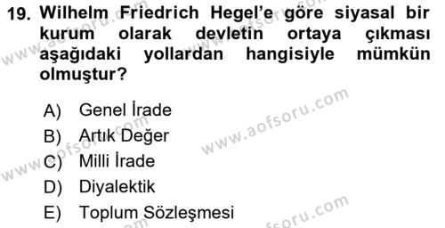 Siyaset Bilimi Dersi 2022 - 2023 Yılı Yaz Okulu Sınavı 19. Soru