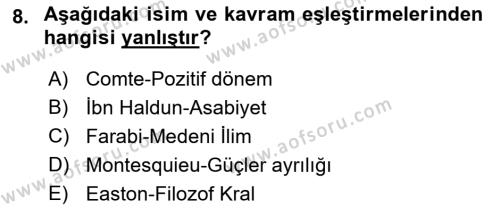 Siyaset Bilimi Dersi 2022 - 2023 Yılı Yaz Okulu Sınavı 8. Soru