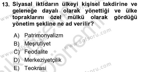 Siyaset Bilimi Dersi 2023 - 2024 Yılı (Vize) Ara Sınavı 13. Soru