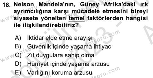 Siyaset Bilimi Dersi 2023 - 2024 Yılı (Vize) Ara Sınavı 18. Soru