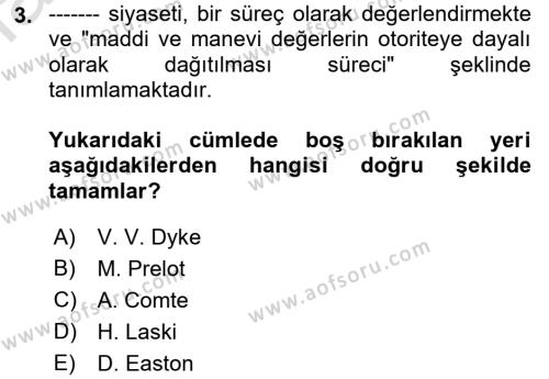 Siyaset Bilimi Dersi 2023 - 2024 Yılı (Vize) Ara Sınavı 3. Soru