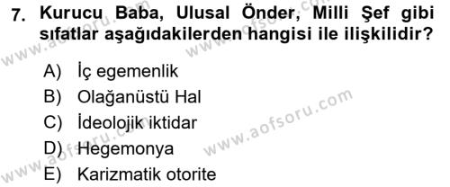 Siyaset Bilimi Dersi 2023 - 2024 Yılı (Vize) Ara Sınavı 7. Soru