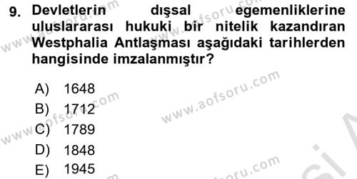 Siyaset Bilimi Dersi 2023 - 2024 Yılı (Vize) Ara Sınavı 9. Soru