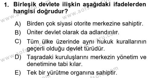 Siyaset Bilimi Dersi 2023 - 2024 Yılı (Final) Dönem Sonu Sınavı 1. Soru