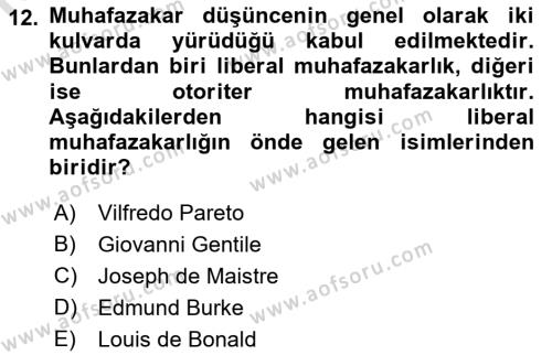 Siyaset Bilimi Dersi 2023 - 2024 Yılı (Final) Dönem Sonu Sınavı 12. Soru