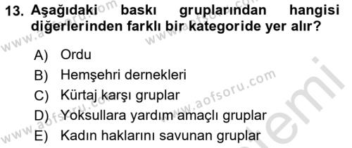 Siyaset Bilimi Dersi 2023 - 2024 Yılı (Final) Dönem Sonu Sınavı 13. Soru