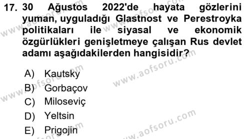 Siyaset Bilimi Dersi 2023 - 2024 Yılı (Final) Dönem Sonu Sınavı 17. Soru