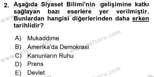 Siyaset Bilimi Dersi 2023 - 2024 Yılı (Final) Dönem Sonu Sınavı 2. Soru