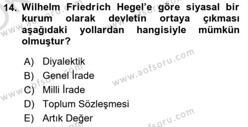 Siyaset Bilimi Dersi 2023 - 2024 Yılı Yaz Okulu Sınavı 14. Soru
