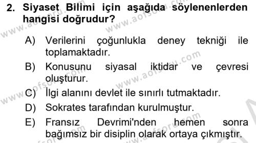 Siyaset Bilimi Dersi 2023 - 2024 Yılı Yaz Okulu Sınavı 2. Soru