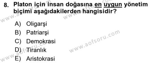 Siyaset Bilimi Dersi 2023 - 2024 Yılı Yaz Okulu Sınavı 8. Soru