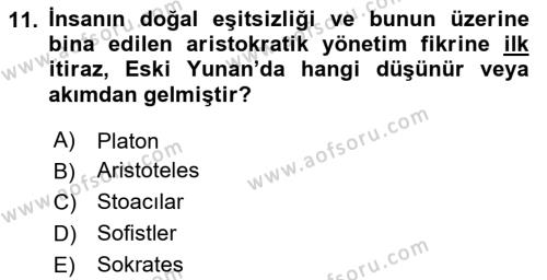 Siyaset Bilimi Dersi 2024 - 2025 Yılı (Vize) Ara Sınavı 11. Soru
