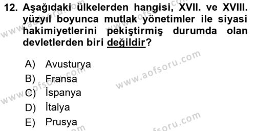 Siyaset Bilimi Dersi 2024 - 2025 Yılı (Vize) Ara Sınavı 12. Soru