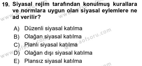 Siyaset Bilimi Dersi 2024 - 2025 Yılı (Vize) Ara Sınavı 19. Soru