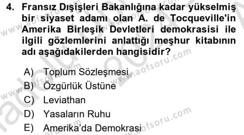 Siyaset Bilimi Dersi 2024 - 2025 Yılı (Vize) Ara Sınavı 4. Soru