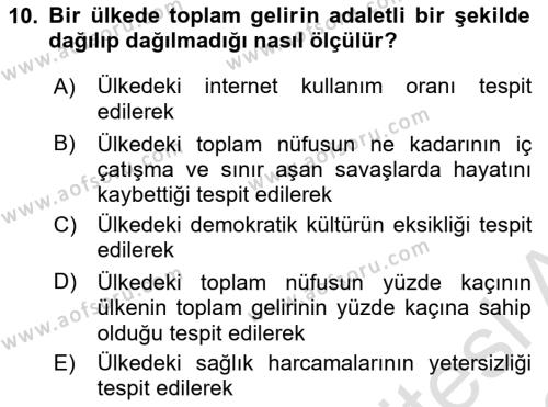 Gelişmekte Olan Ülkelerde Siyaset Dersi 2021 - 2022 Yılı (Vize) Ara Sınavı 10. Soru