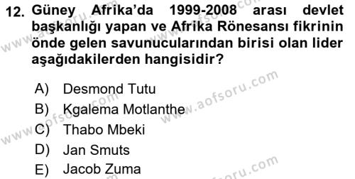 Gelişmekte Olan Ülkelerde Siyaset Dersi 2021 - 2022 Yılı (Vize) Ara Sınavı 12. Soru