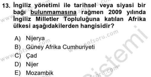 Gelişmekte Olan Ülkelerde Siyaset Dersi 2021 - 2022 Yılı (Vize) Ara Sınavı 13. Soru