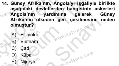 Gelişmekte Olan Ülkelerde Siyaset Dersi 2021 - 2022 Yılı (Vize) Ara Sınavı 14. Soru