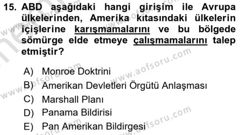 Gelişmekte Olan Ülkelerde Siyaset Dersi 2021 - 2022 Yılı (Vize) Ara Sınavı 15. Soru