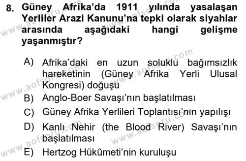 Gelişmekte Olan Ülkelerde Siyaset Dersi 2021 - 2022 Yılı (Vize) Ara Sınavı 8. Soru