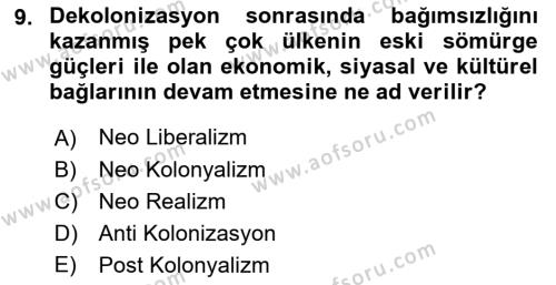 Gelişmekte Olan Ülkelerde Siyaset Dersi 2021 - 2022 Yılı (Vize) Ara Sınavı 9. Soru