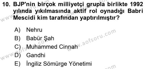 Gelişmekte Olan Ülkelerde Siyaset Dersi 2021 - 2022 Yılı (Final) Dönem Sonu Sınavı 10. Soru