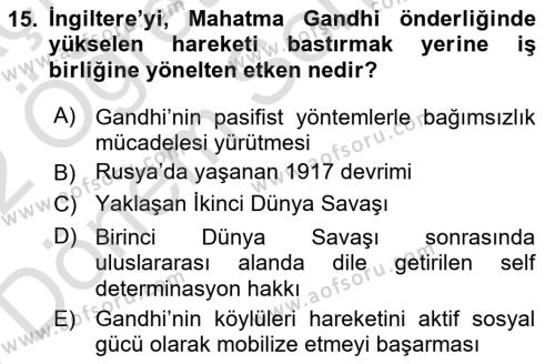 Gelişmekte Olan Ülkelerde Siyaset Dersi 2021 - 2022 Yılı (Final) Dönem Sonu Sınavı 15. Soru