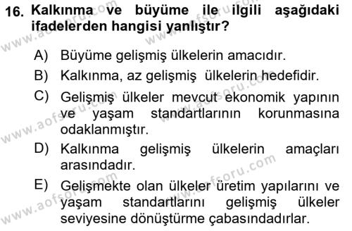 Gelişmekte Olan Ülkelerde Siyaset Dersi 2021 - 2022 Yılı (Final) Dönem Sonu Sınavı 16. Soru