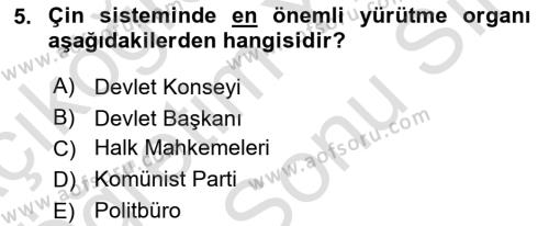 Gelişmekte Olan Ülkelerde Siyaset Dersi 2021 - 2022 Yılı (Final) Dönem Sonu Sınavı 5. Soru