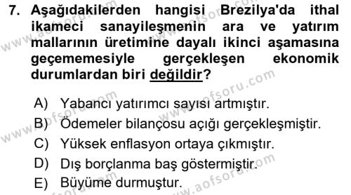 Gelişmekte Olan Ülkelerde Siyaset Dersi 2021 - 2022 Yılı (Final) Dönem Sonu Sınavı 7. Soru