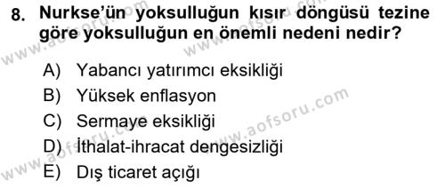 Gelişmekte Olan Ülkelerde Siyaset Dersi 2021 - 2022 Yılı (Final) Dönem Sonu Sınavı 8. Soru