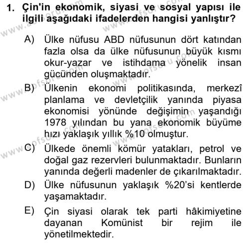 Gelişmekte Olan Ülkelerde Siyaset Dersi 2022 - 2023 Yılı Yaz Okulu Sınavı 1. Soru