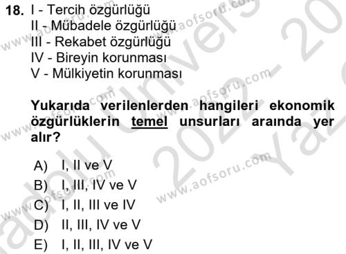 Gelişmekte Olan Ülkelerde Siyaset Dersi 2022 - 2023 Yılı Yaz Okulu Sınavı 18. Soru