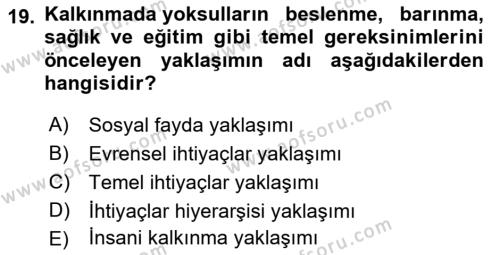 Gelişmekte Olan Ülkelerde Siyaset Dersi 2022 - 2023 Yılı Yaz Okulu Sınavı 19. Soru