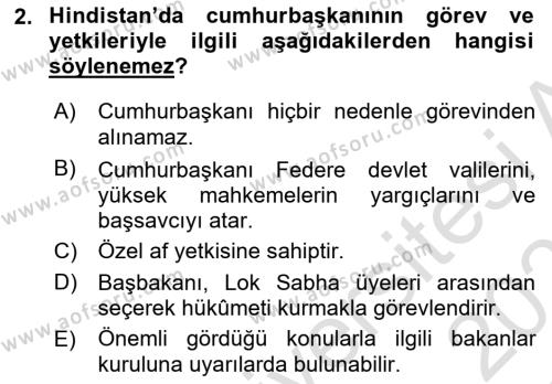 Gelişmekte Olan Ülkelerde Siyaset Dersi 2022 - 2023 Yılı Yaz Okulu Sınavı 2. Soru