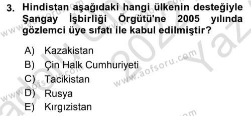 Gelişmekte Olan Ülkelerde Siyaset Dersi 2022 - 2023 Yılı Yaz Okulu Sınavı 3. Soru