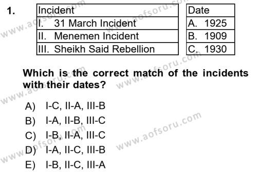 Turkish Politics Dersi 2018 - 2019 Yılı (Vize) Ara Sınavı 1. Soru