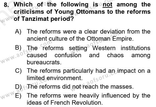 Turkish Politics Dersi 2018 - 2019 Yılı (Vize) Ara Sınavı 8. Soru