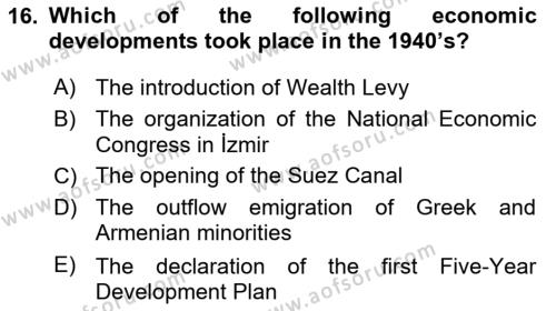 Turkish Politics Dersi 2018 - 2019 Yılı (Final) Dönem Sonu Sınavı 16. Soru