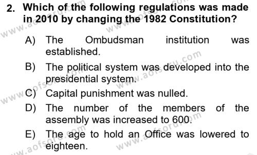 Turkish Politics Dersi 2018 - 2019 Yılı (Final) Dönem Sonu Sınavı 2. Soru