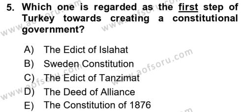 Turkish Politics Dersi 2018 - 2019 Yılı (Final) Dönem Sonu Sınavı 5. Soru