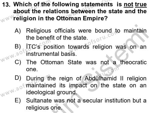 Turkish Politics Dersi 2018 - 2019 Yılı Yaz Okulu Sınavı 13. Soru