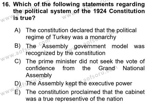 Turkish Politics Dersi 2018 - 2019 Yılı Yaz Okulu Sınavı 16. Soru